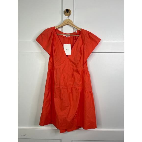 NWT A.L.C. Haley Cotton V-Neck Short Sleeve Coral Spice Orange Mini Dress - Picture 2 of 7
